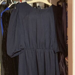 Navy Tiered Midi Dress with Open Back
